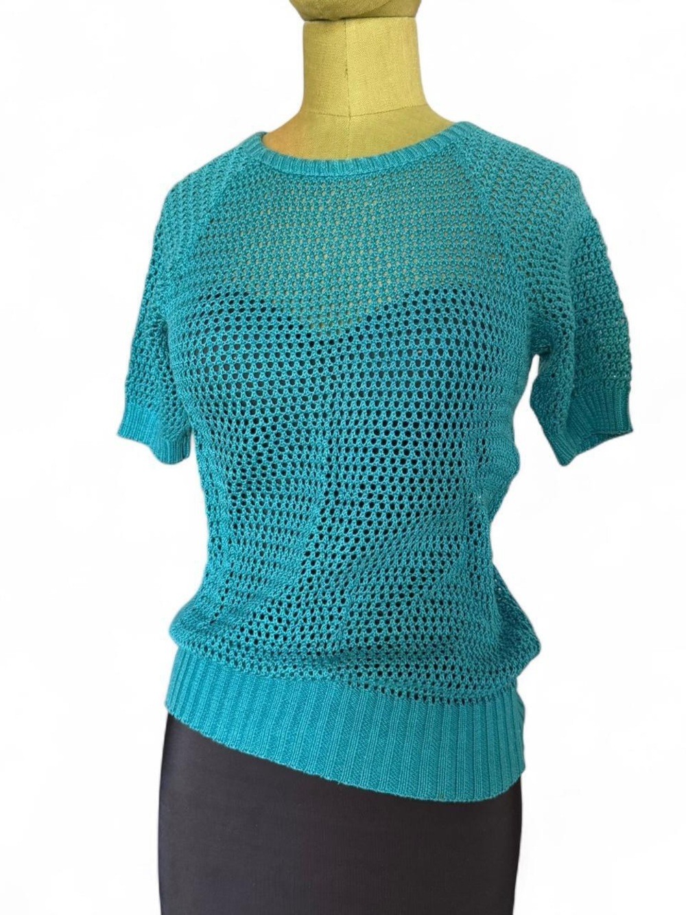 Turquoise Knit Short-Sleeve Sweater
